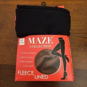 MAZE Fleece Lined Leggings Tummy Control Warm Cozy High Waisted Black Plus 2X 3X